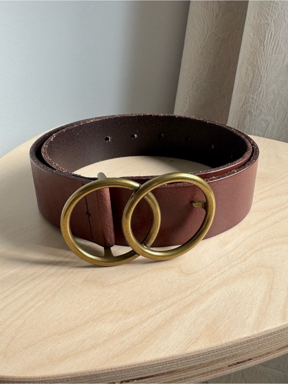 Aritzia Double-Ring Leather Jean Belt — Dark Brown with Brass Buckle